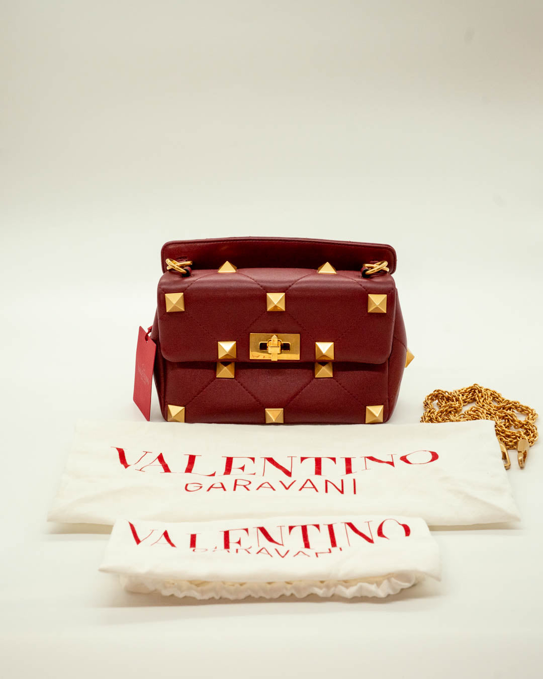 Valentino Garavani Roman Studded Small Burgundy Leather