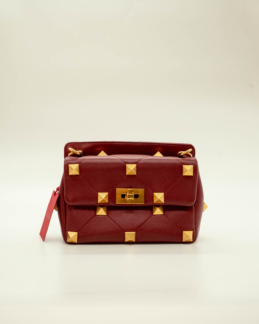 Valentino Garavani Roman Studded Small Burgundy Leather
