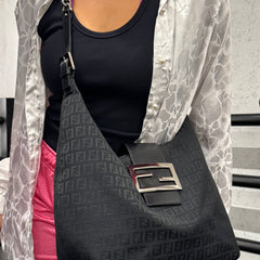 Fendi Black Zucchino Canvas Forever Hobo Bag thumbnail 2