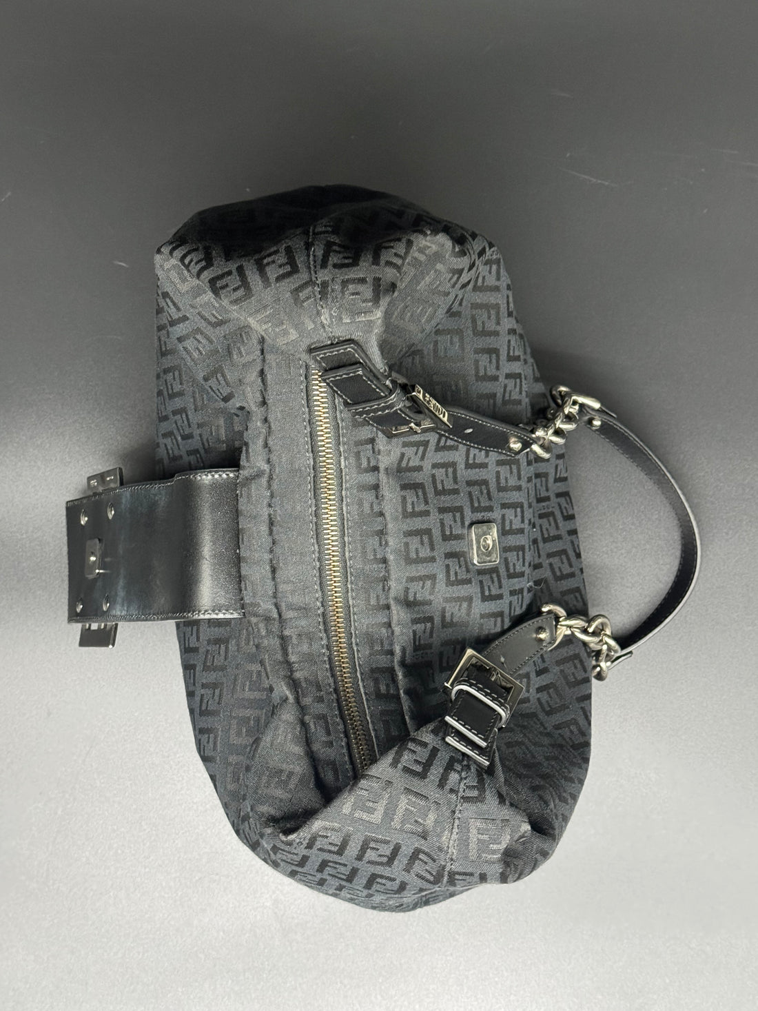 Fendi Black Zucchino Canvas Forever Hobo Bag