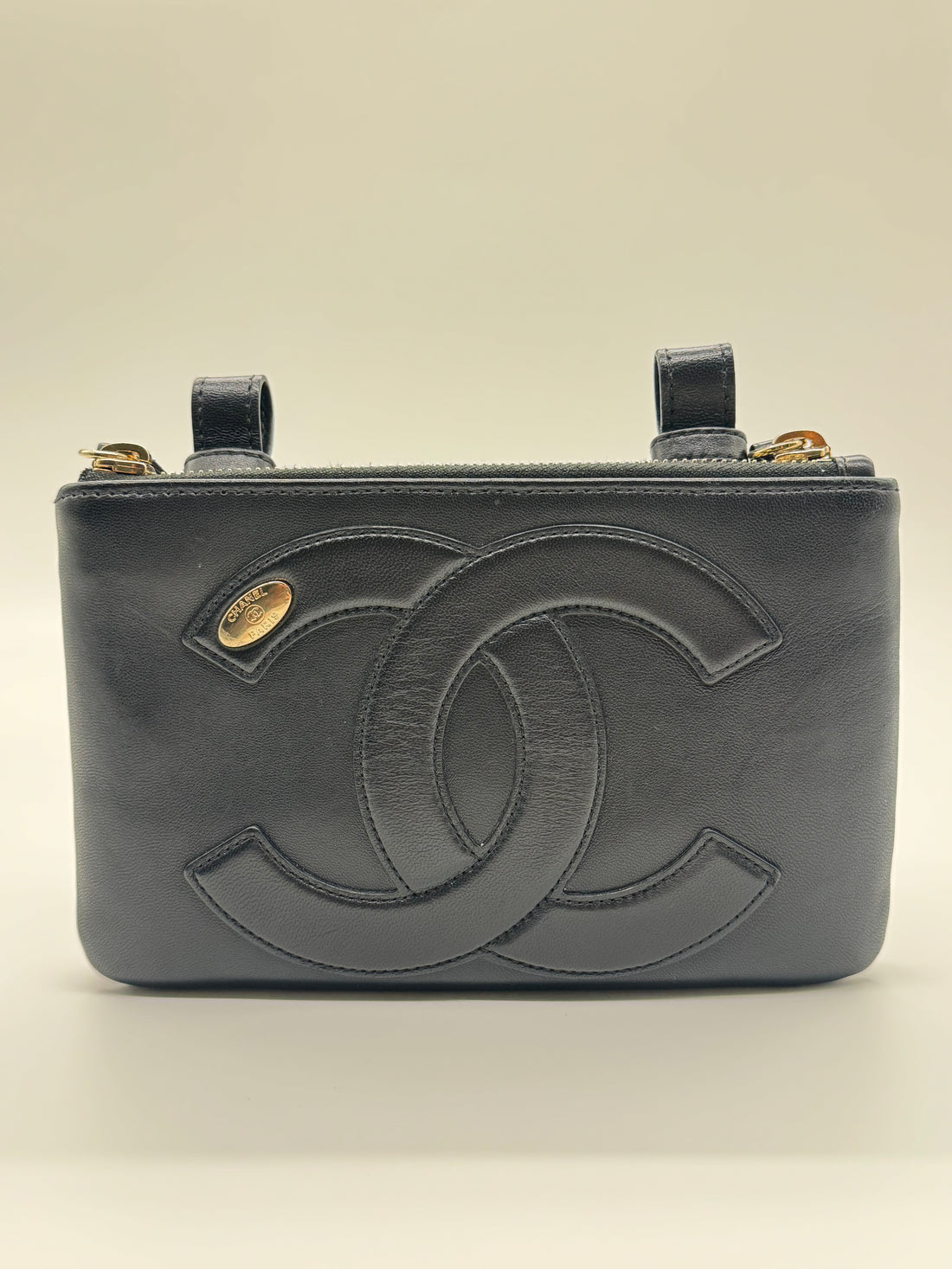 Chanel Black Leather CC Mania Double Zip Waist Belt Bag