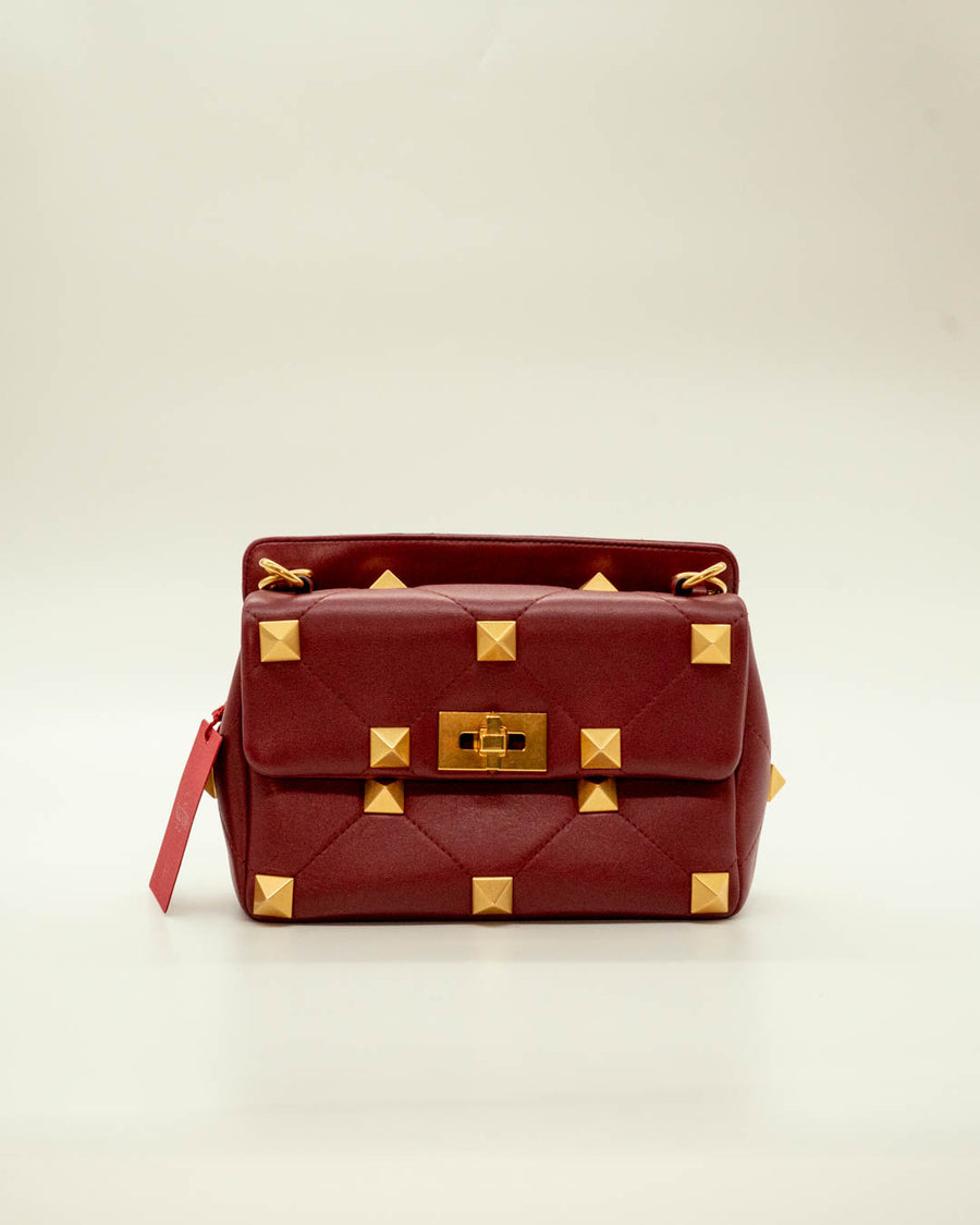 Valentino Garavani Roman Studded Small Burgundy Leather