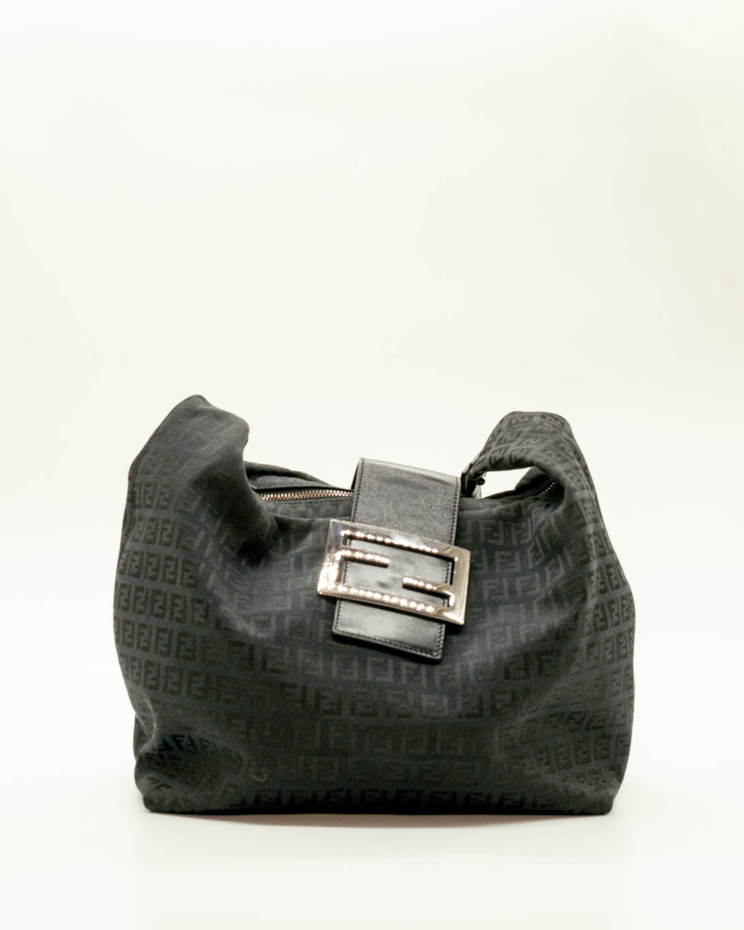 Fendi Black Zucchino Canvas Forever Hobo Bag