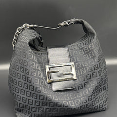 Fendi Black Zucchino Canvas Forever Hobo Bag thumbnail 3
