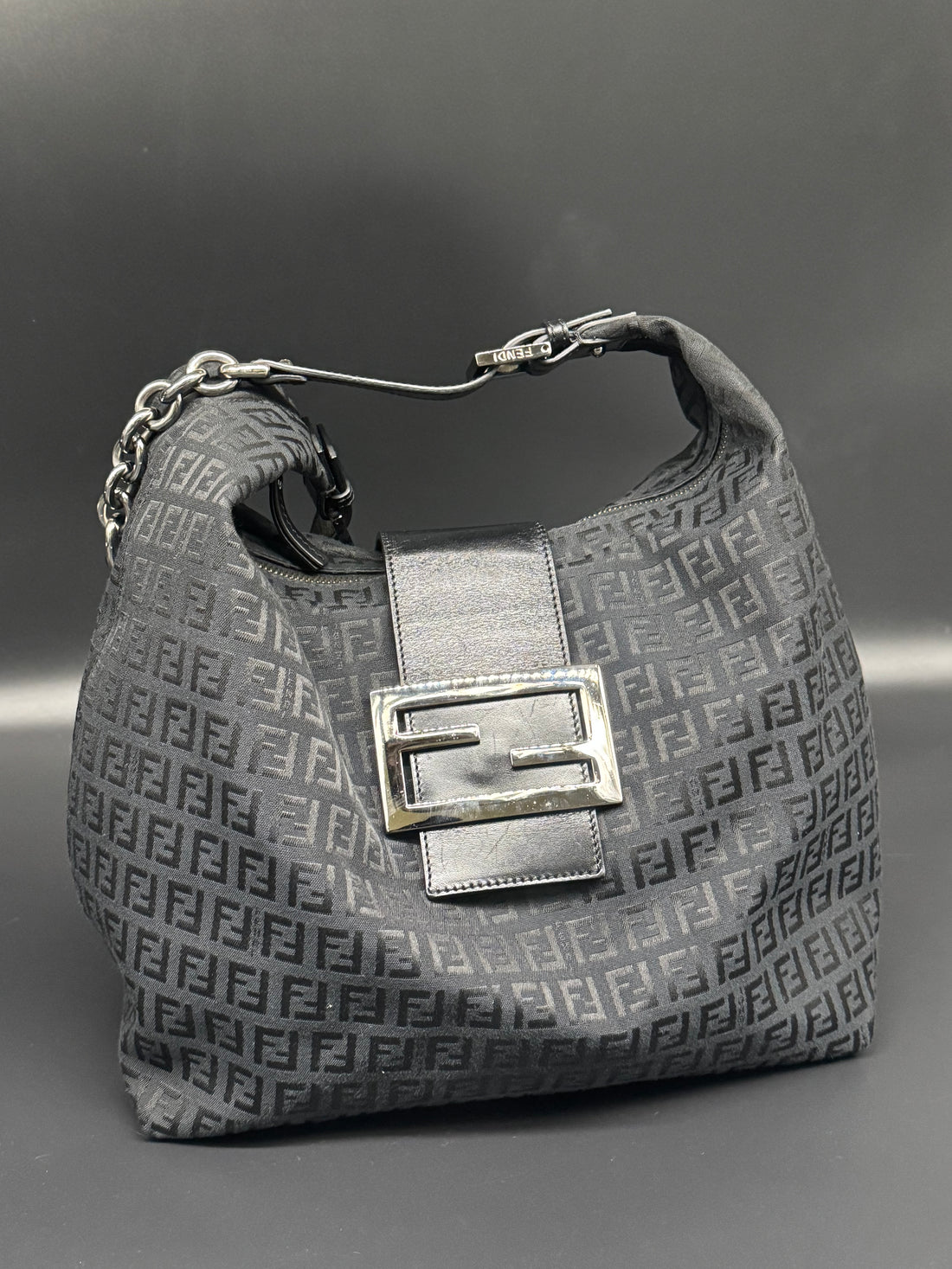 Fendi Black Zucchino Canvas Forever Hobo Bag