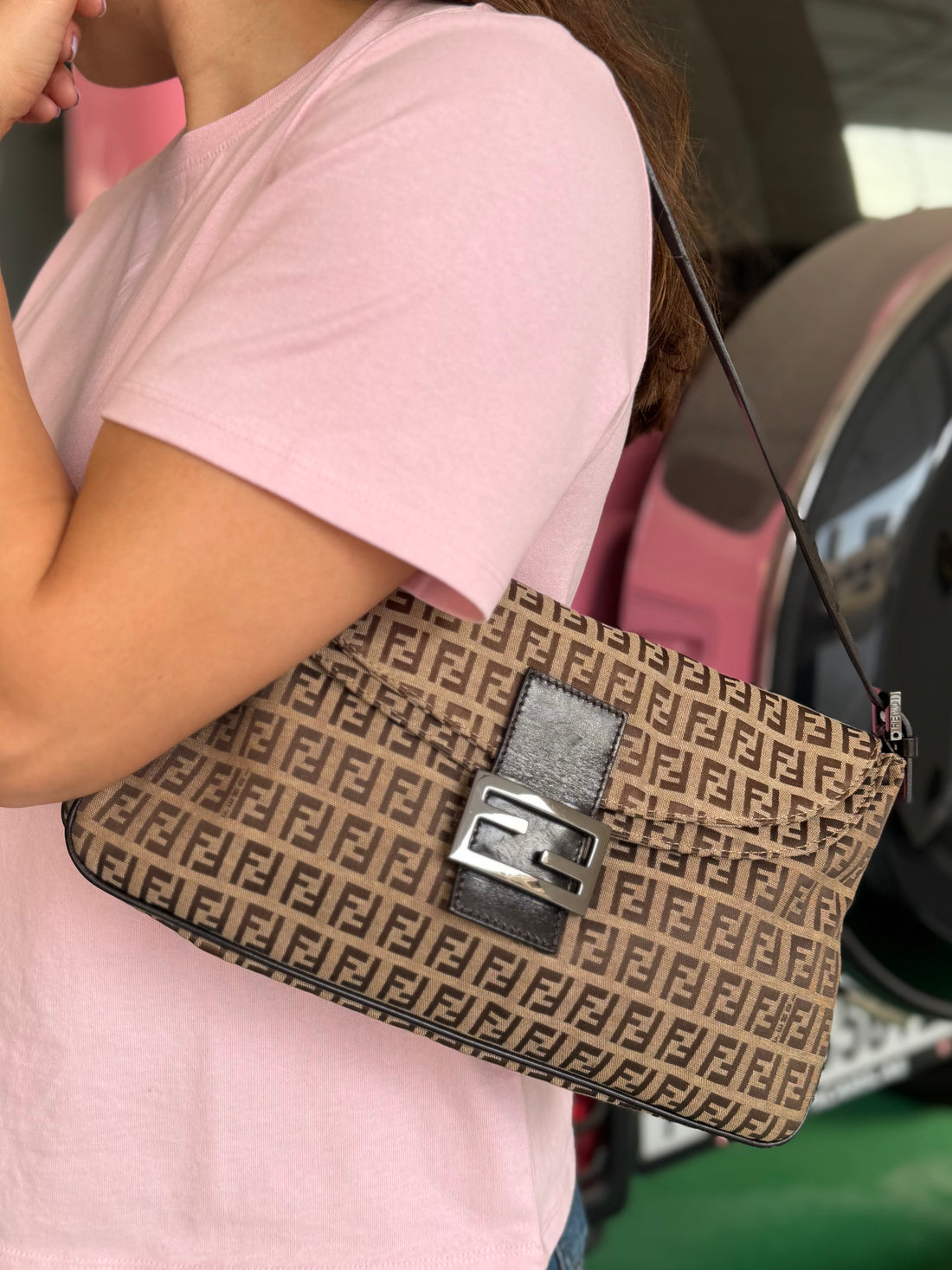 Fendi Zucchino Double Flap Baguette