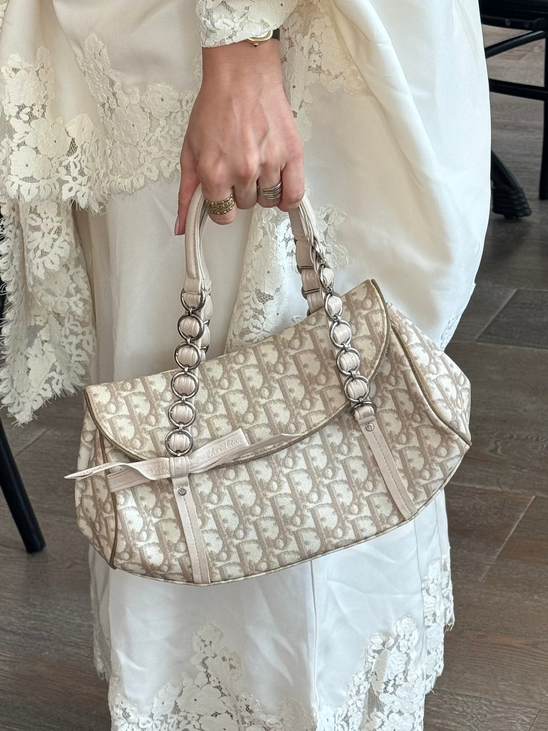 Dior Romantique Coated Canvas Chain Trotter Flap Bag