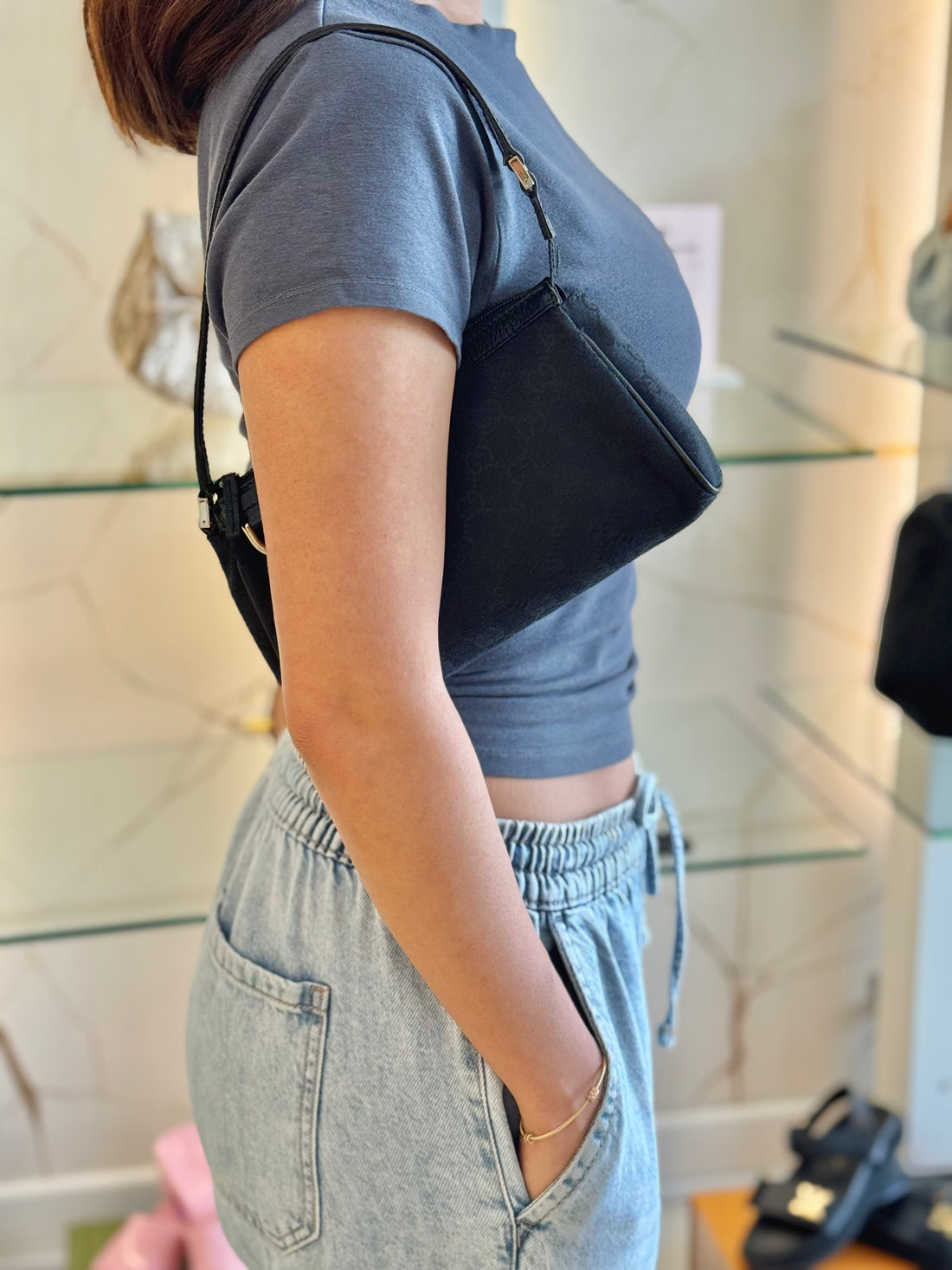 Gucci Black GG D Ring Abbey Pochette