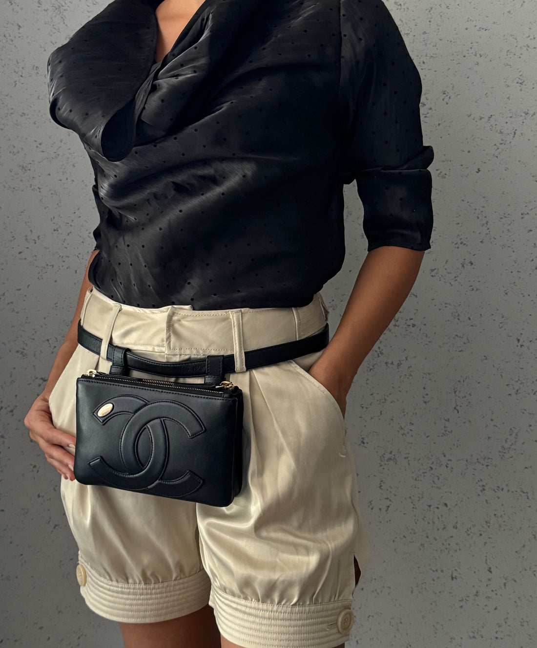 Chanel Black Leather CC Mania Double Zip Waist Belt Bag