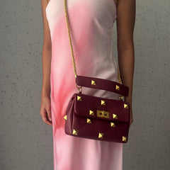 Valentino Garavani Roman Studded Small Burgundy Leather thumbnail 2