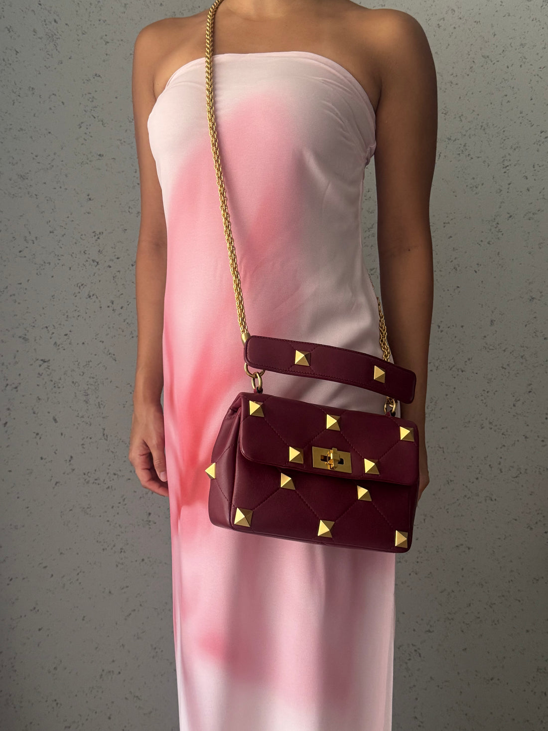Valentino Garavani Roman Studded Small Burgundy Leather