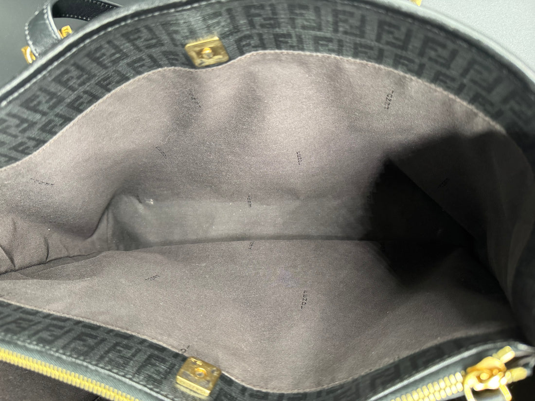 Fendi Black Zucchino Print Spalmati Shopper Tote