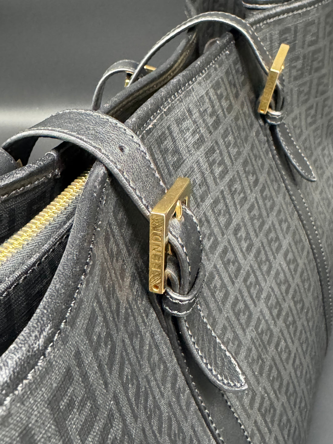 Fendi Black Zucchino Print Spalmati Shopper Tote