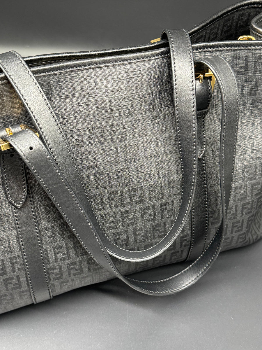 Fendi Black Zucchino Print Spalmati Shopper Tote